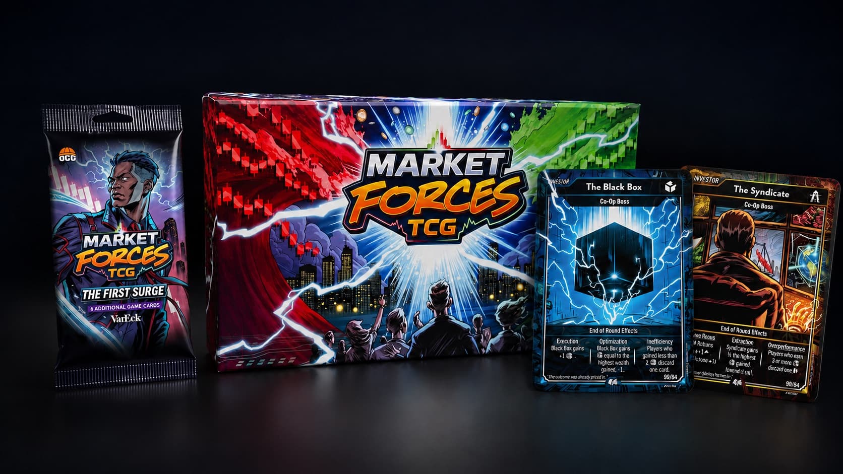 The Boss Package: the Market Forces Box Set with an additional booster pack and two exclusive Co-Op Boss cards
